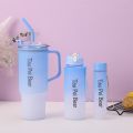 Water Bottle with Straw 3 Pcs Drinking Cup Tumbler with Handle Gradient Color BPA Grade Plastic Sippy Portable Jugs for Travel Outdoor Sports Gym Fitness Camping Mountaineering School Office Leak Proof in Summer Car Coffee Mug For Male & Female Drinkware. 