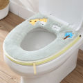 【Happier】 Cute Cartoon Bathroom Toilet Seat Cover Universal Thickened Plush Toilet Cushion Overcoat Zip Toilet Case Mat Household Supplies. 
