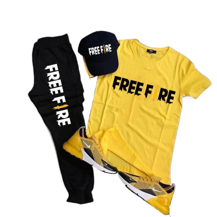 Free fire Yellow & Black Printed Tracksuit For Men & Boys - Soft & Comfortable Fabric Trouser & tshirts for men