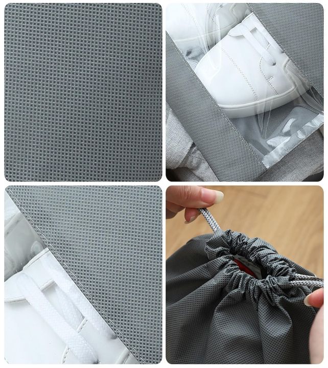 Shoe%20Bags%20Pouches%20Travel%20Cover%20for%20Shoe%20Storage%20&%20Travelling%20Drawstring%20Bags%20Dust%20Cover,%20Grey%20-%20Image%203