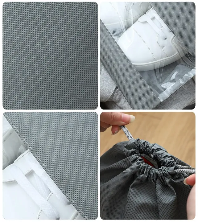 Shoe%20Bags%20Pouches%20Travel%20Cover%20for%20Shoe%20Storage%20&%20Travelling%20Drawstring%20Bags%20Dust%20Cover,%20Grey%20-%20Image%203