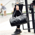 Black Pu Leather Travel Duffle Gym Luggage Bag Shoulder Bag With long Strap. 