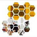 6 Pcs 3D Hexagon Mirror Wall Stickers, Self-Adhesive Acrylic Home Decor for Wall, Bedroom, Office, Reusable Glossy Finish. 