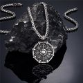 Antique Steel Vikings Runes Compass Necklaces Mens Norse Icelandic Symbol Pendant Amulet Helm of Awe Male Scandinavian Jewelry. 
