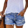 Women’s Fashion Washed Distressed Jeans Personality Solid Color Ripped High-waist Denim Shorts. 