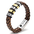 PRMOO Custom Name Mens Bracelets Leather Cord Engraved Stainless Steel Beads Magnetic Clasp Personalized Text Symbols Bracelet. 