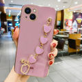 COROGI for iPhone 13 Mini Back Cover with Love Heart Bracelet Luxury 6D Plating Frame Shiny Chain Cases Soft Silicone Square Protective Mobile Phone Case for Girls Boy. 