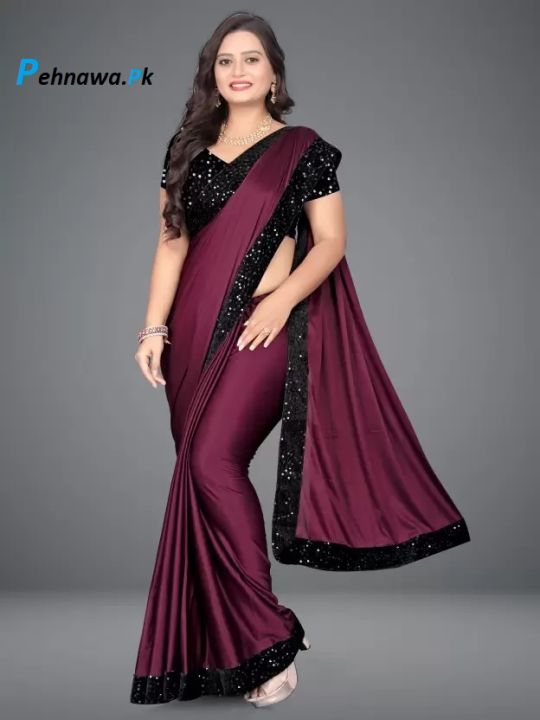 Luxury Stitched Sequin Silk Saree With Blouse & Petticoat