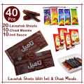 40 Pcs Set - Lavashak Fruit Lather 20 Sheets - 10 Churan Chat Masala Powder - 10 Tamil Imli Souce - Irani Imli Strips Roll Chooran Chaat Masala Khati Methi Sweet Sour Layer Viral Choran Rolls Taili lavashak fruit leather Sauce Candy Sheet Persian snack. 