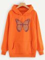 Butterfly Printed Fleece Full Sleeves Pull Over Hoodie For Women. 