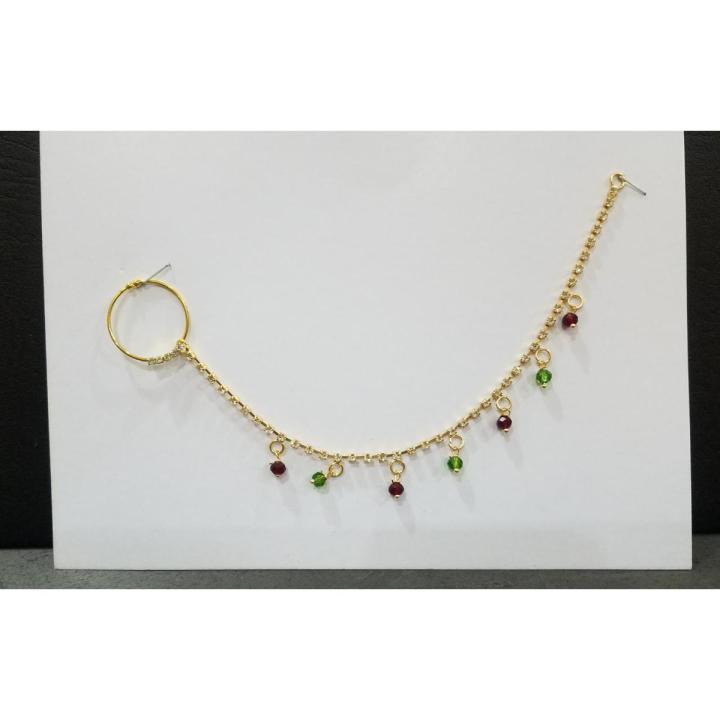 ASIAN BOLLYWOOD Indian Nath Chain Nose Ring Bridal Nath Nose Pins - Nathiya - Nose Nath - Naak Patti