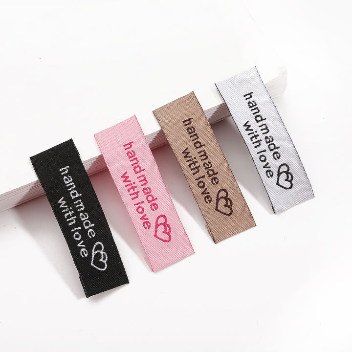 20pcs/lot 50x15mm "Handmade with love" tags Woven Printed Labels Clothes Garment Supply label DIY Tags Craft Sewing Accessories