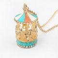 Sweet Enamel Carousel Merry Go Round Horse Charm Pendant Sweater Chain Necklace. 