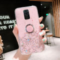 Casinglee for Redmi Note 9 case Shiny Ring Glitter Soft Transparent Holder Stand Back cover with String for Redmi Note9 Phone cases cover Stars Moon Girls. 