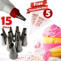 15 Pieces Cake Decorating Set Nozzles Set Cake Decorating Tool Cake nozzles, Cake nozzle set, Cake nozzles with pipping bag. 