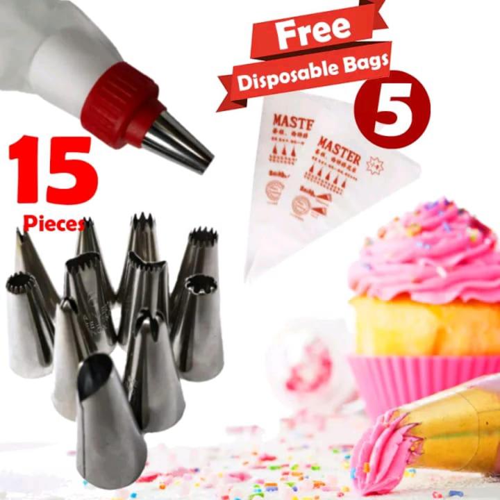 15 Pieces Cake Decorating Set Nozzles Set Cake Decorating Tool Cake nozzles, Cake nozzle set, Cake nozzles with pipping bag