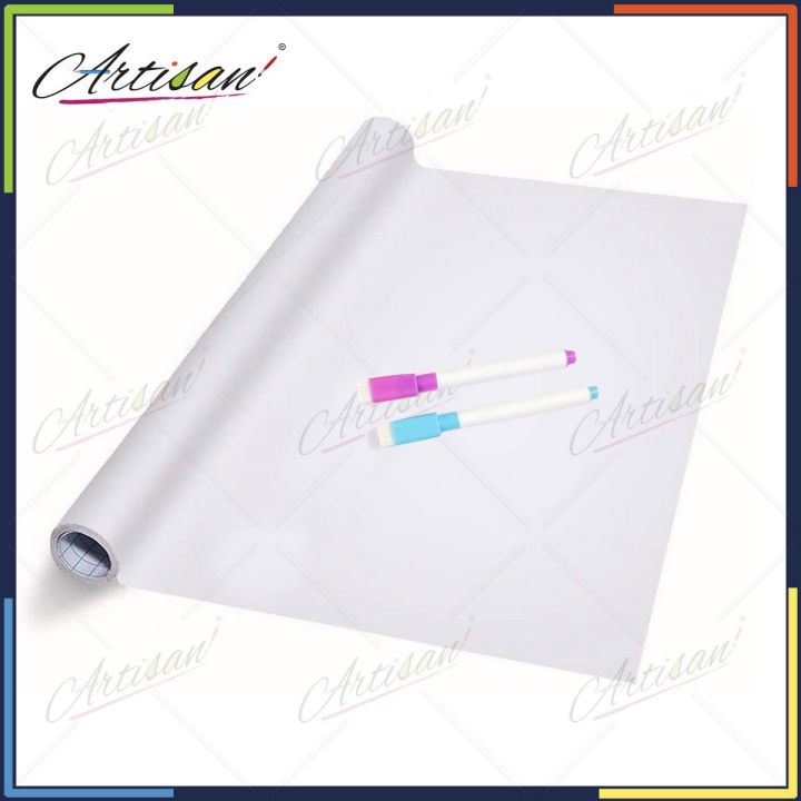 Artisan - Dry Erase Whiteboard Sticker Vinyl Sticker, Self-adhesive & reusable White Board Peel Stick for School,Office,Home,Kids Drawing with 2 erasable markers (size 5ft x 2 ft)