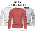 MK Garments - Pack Of 3  Premium Plain Colors Full Sleeves Basic Shirts Casual Wear Trendy Long Sleeve T-Shirts For Men. 