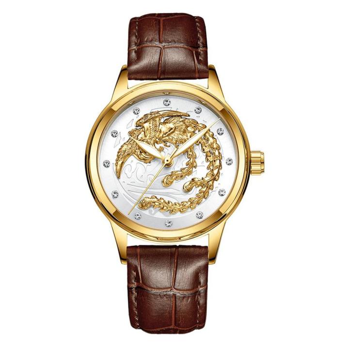 Legoalbest Luxury Dragon Skeleton  Watches For Men Wrist Watch Stainless Steel Strap Gold Clock Waterproof Mens watch