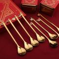 XStainless Steel Spoon Golden Coffee Stir Spoon Creative Long Handle Ice Spoon Mug Gift Spoon Gift Set. 