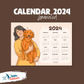 Calendar 2024 Wall Calendar with Laminated 12 Months Complete A4 Size Loving Dog Calendar Imported Material. 