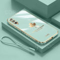 For Samsung Galaxy A30s Back Cover + Hand Strap Fashion Shiny 6D Plating Maple Leaves Protective Case Square Bumper Soft Silicone Mobile Phone Cases. 