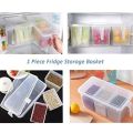 Kitchen Storage Containers with Handle, Plastic Food Storage Organizer Boxes with Lids for Refrigerator, Fridge, Freezer Cabinet Desk, 1 Pcs Container Set Food Organizers with Lid and 2 Removable Bins. 