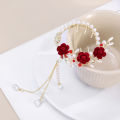 Ladies Vintage Red Rose Hairpin Hair Claw Elegant Fashion Headdress Women Back Hair Tassel Hairpin Headwear Accessories 1Pcs. 