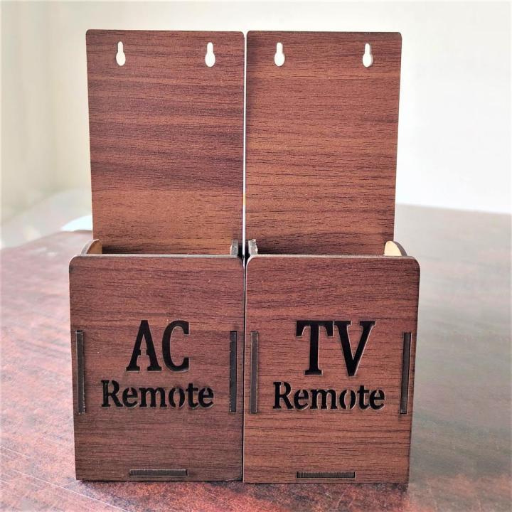 Pack of 2 Universal TV AC Remote Holder Wall Mounted Wooden Stand