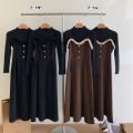 Corduroy slip dress, women's autumn and winter, French temperament, high-end coat, with a long skirt to cover the belly, celebrities. 