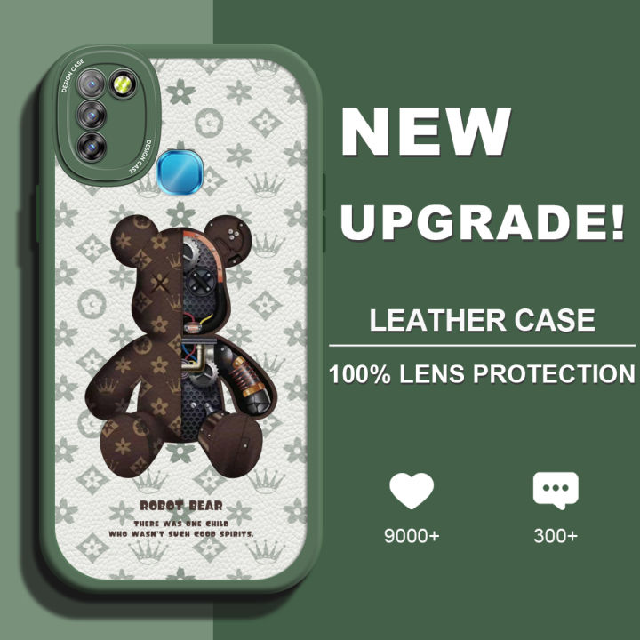 AMORVOR for Infinix Smart 5 Back Cover Fashion Robot Bear Print PU Leather Case Soft Silicone Edge Phone Cases