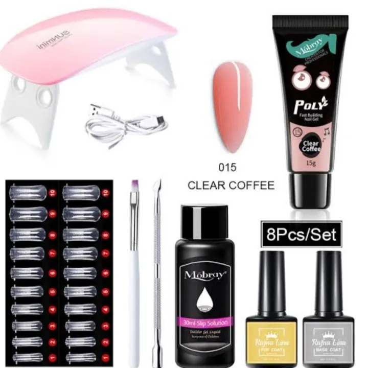 Pearlin%208Pcs/Set%20Nail%20Art%20UV%20Quick%20Extension%20Nail%20Kit%20Glitter%20Poly%20UV%20Builder%20Gel%20Nail%20Tip%20Color%20Nail%20Tip%20French%20Nail%20Tip%20Form%20DIY%20Manicure%20Tool%20Set%20-%20Image%202