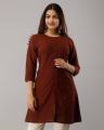 Women Solid lawn desighner Kurta maroon color Embellished Round-Neck Dress 1 pc Women's Stitched lawn printed kurta  Kurtie Ready to Wear / Fashion \ Kurtas & Shalwar Kameez  Women Clothes Stitched kurti for Ladies. 