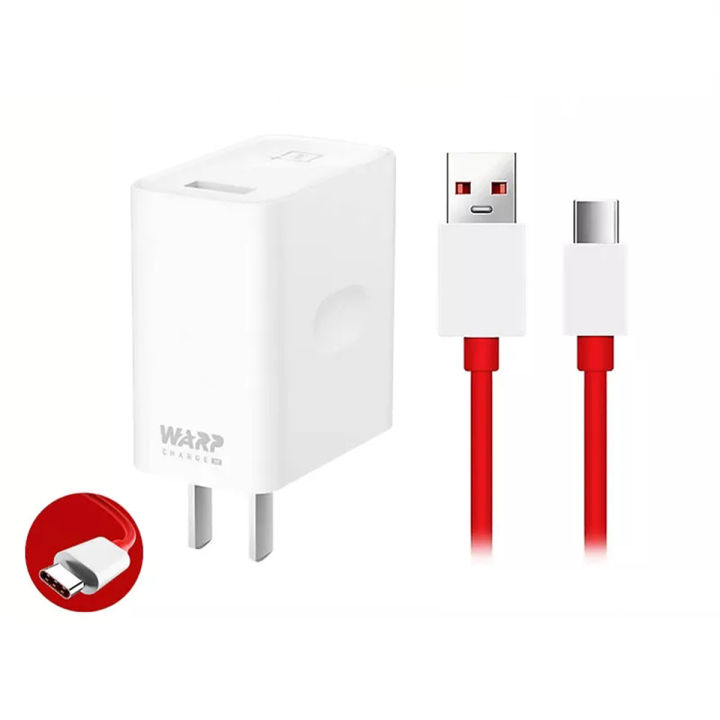 OnePlus Warp Charge 30W Power Adapter & USB-C Cable – For 7 Pro, 7T, 6T, 5, 3 & More (Open Box)