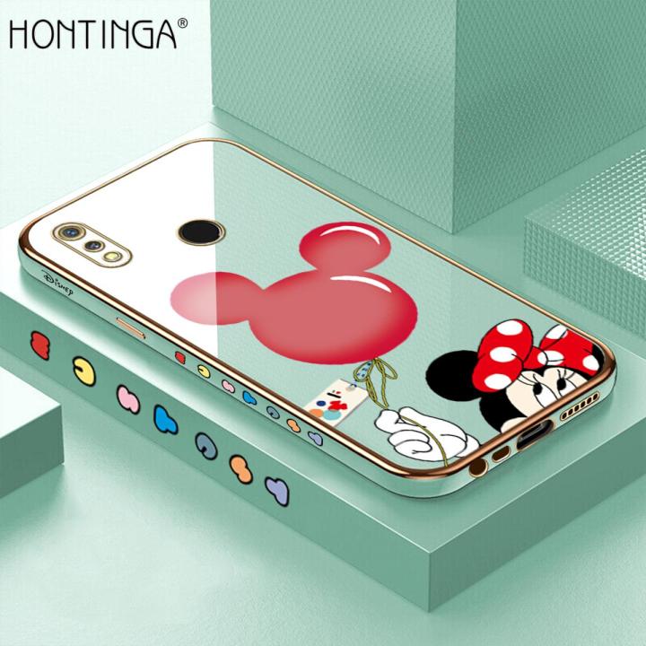 Hontinga for Realme 3 Back Cover（Free Lanyard）Luxury 6D Plating Cartoon Balloon Mouse Side Pattern Case Soft Silicone Square Phone Cases