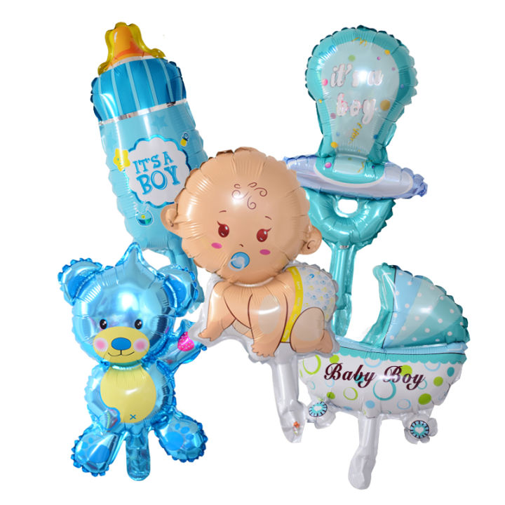 Baby Boy Foil Balloons - 18 Inch - Balloon Decoration Items - Blue Color - Boys Theme - Pack Of 5 Foil Balloons