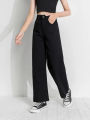 High Waist Women Black Wide Leg Jeans Ankle Length. 