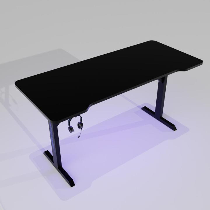 48 Inches Professional Black Gaming Table - Designed Gaming Desk - Pc Gaming Table - Laptop Gaming Table - Blue Led Lights on Desk -  Assembled Table - Study Table - Headphones Holder - Wire Management System
