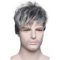Men Short Straight Wig Ombre Grey Black Synthetic Wig for Male Hair Fleeciness Realistic Natural Toupee Wigs. 