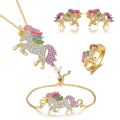 FASH 1*Set Girl Lucky Unicorn Necklace / Bracelet / Adjustable Ring / Stud Earrings Fashion Jewelry Luxury Color Diamond Horse Jewelry. 