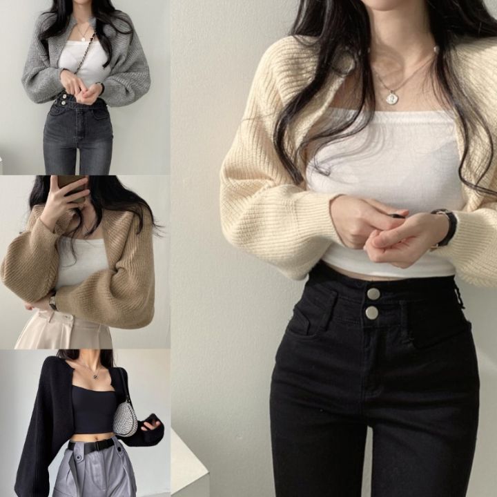 Women's Cardigans Open Front Shrugs Long Sleeve Cropped Cardigan Sweaters Shrug Boleros T8NB