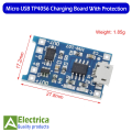 5/10/20/50 pcs of tp4056 5v 1 amp dual protection 5 volt lithium battery charging module-3.7 battery module-micro usb input-tc4056 low voltage battery protection, tp456 with micro usb by Electrica. 