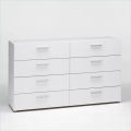 Modern 8-Drawer Wooden Dresser - White Shine Sideboard with Bar Handles for Elegant Living Room Decor. 
