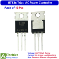 5Pcs BT136 Triac 600V 4A Power Switching Semiconductor for AC Motor Speed Control, Light Dimmer, Heater and Load Switching Applications by Electrica. 