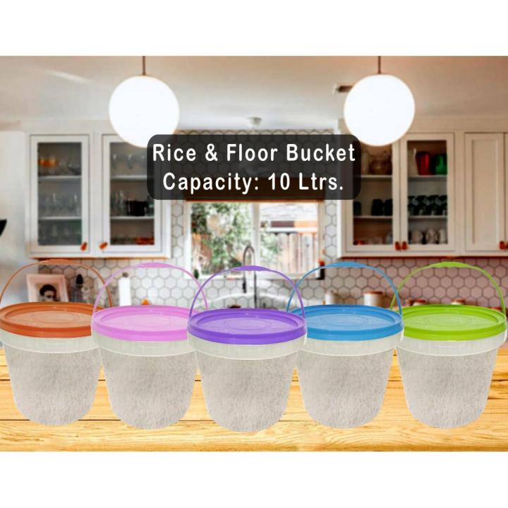 Airtight Rice Flour Bucket 10 Ltrs Storage Container With Free Spoon - Perfect For Rice Flour Cereal Storage