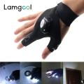 Lamgool LED Outdoor Half Finger Lighting Gloves Repair Sports Fishing Finger Light Luminous Gloves Work Gloves Illuminating Riding gloves. 