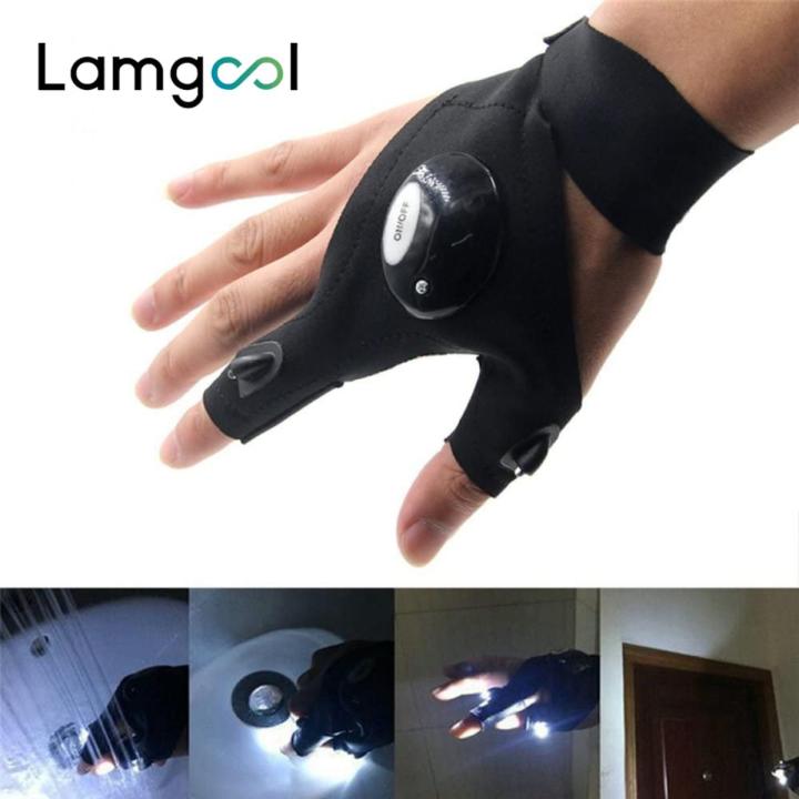 Lamgool LED Outdoor Half Finger Lighting Gloves Repair Sports Fishing Finger Light Luminous Gloves Work Gloves Illuminating Riding gloves