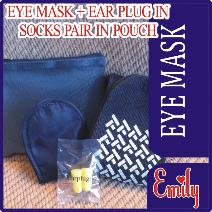 EMILY TRAVELLING KIT PACK, IMPORTED EYE MASK, SLEEPING MASK, FOAM EAR PLUGS AND IMPORTED SOCKS PAIR IN TRAVELING POUCH