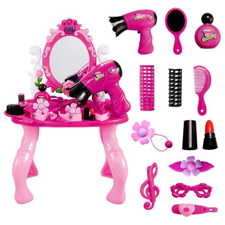 Pretend%20Play%20Make%20Up%20Dressing%20Table%20With%20Stool,%20Mirror,%20Lighting/Music%20And%20Hair%20Dryer%20Makeup%20Accessories%20-%20Image%202