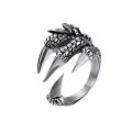 Retro Punk Dragon Ring -Men Women Exaggerated Antique Siver Color Open Ring- Goth Eagle Demon Metal Adjustable Opening Ring. 